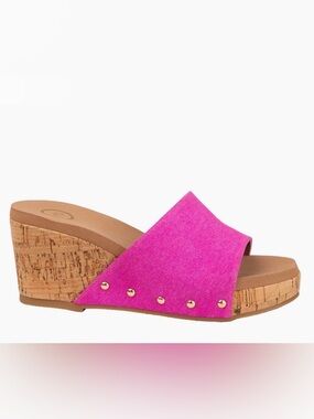 Colombia Comfort BLAIR Hot Pink Denim Cork Sandal Wedges
